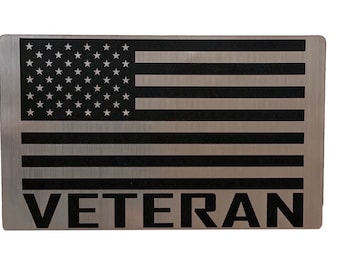 Veteran Flag Magnet, Brushed Silver and Black, Subdued Vehicle Magnet