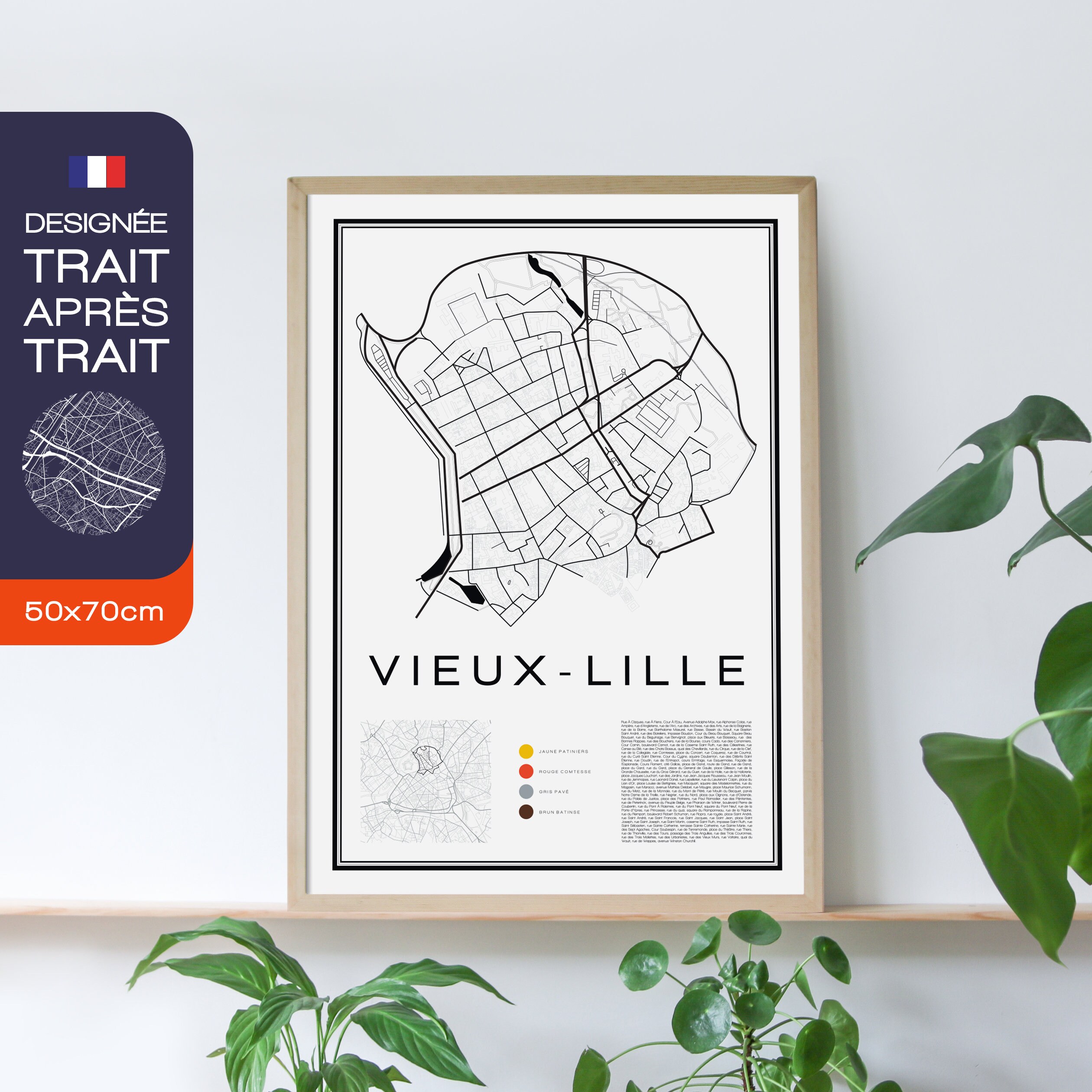 Affiche Vieux Lille Map 50x70cm
