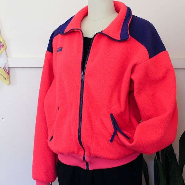 Vintage Columbia Fleece Zip Up Jacket / hot pink purple jacket, athletic wear, 90s sweater, hiking clothes, retro outerwear, zipper jacket