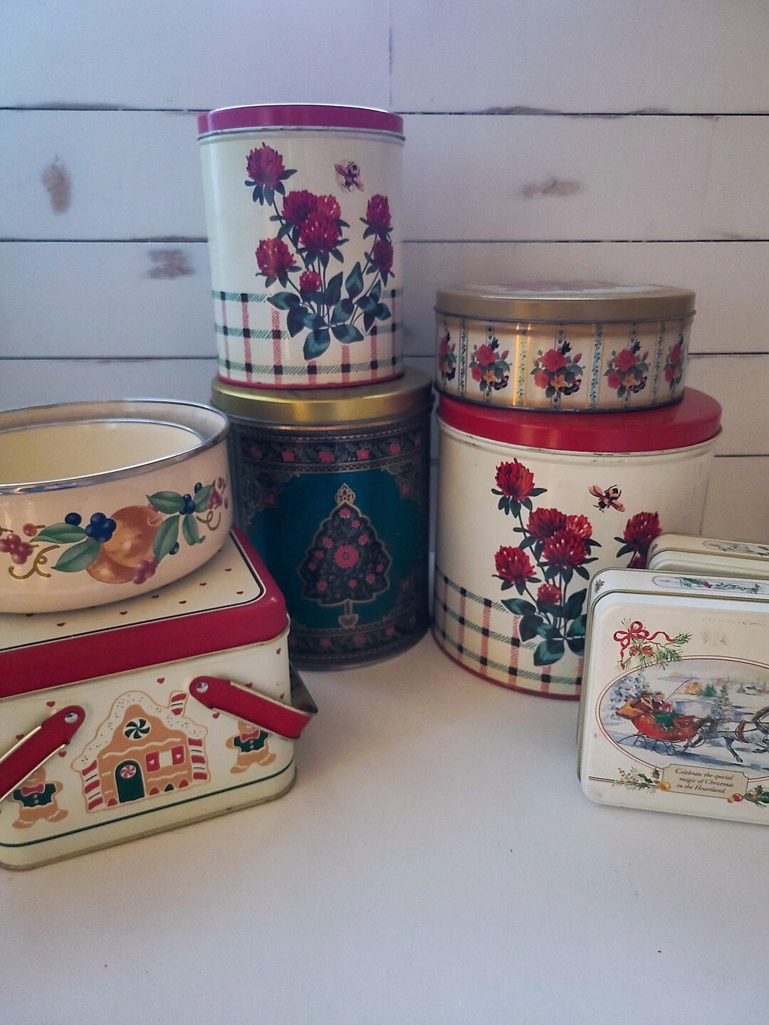 Vintage Metal Storage Tins / Metal Tin With Lid, Metal Tin Box, Vintage Metal Canister