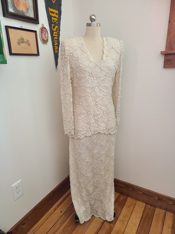 Vintage Laurence Kazar Beaded Dress / 1980s dress… - image 1