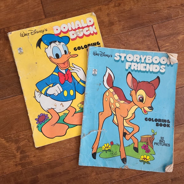 Vintage Jumbo 1980s Disney Coloring Books / kids art book, donald duck, storybook friends, oversized coloring book, disney collectable