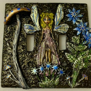 Fairy, mushroom  lightswitch cover, cottagecore, fairycore, nature whimsical