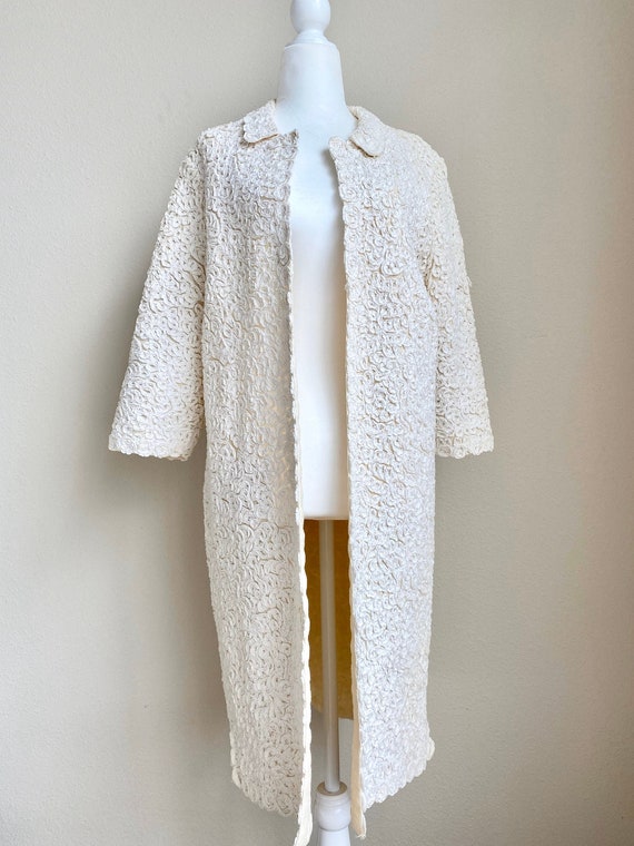 60s ivory ribbonwork coat | size small - medium - image 1