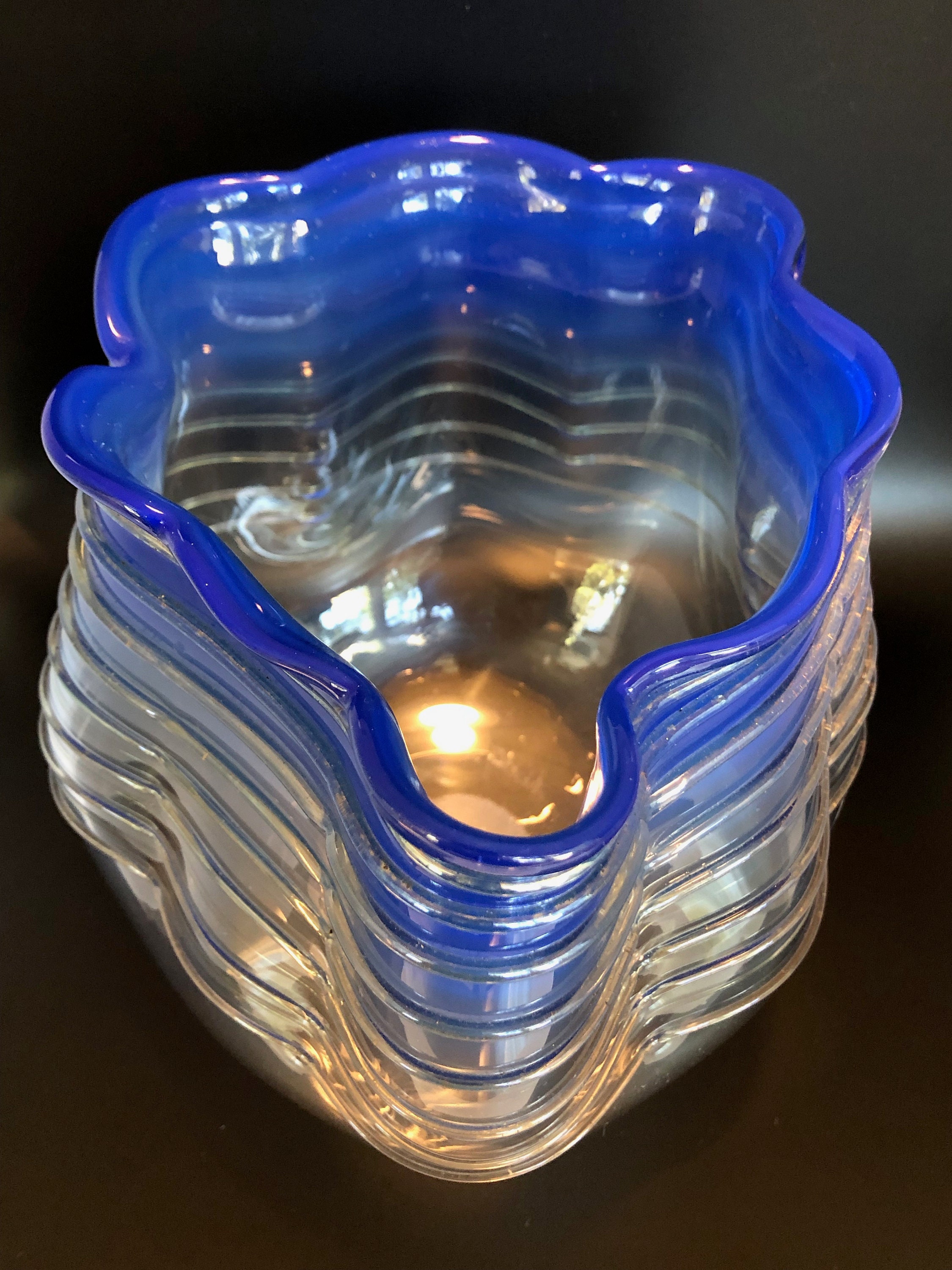Blue Banded Glass Vase by Canadian Artist Brian Ashby, Signed brian