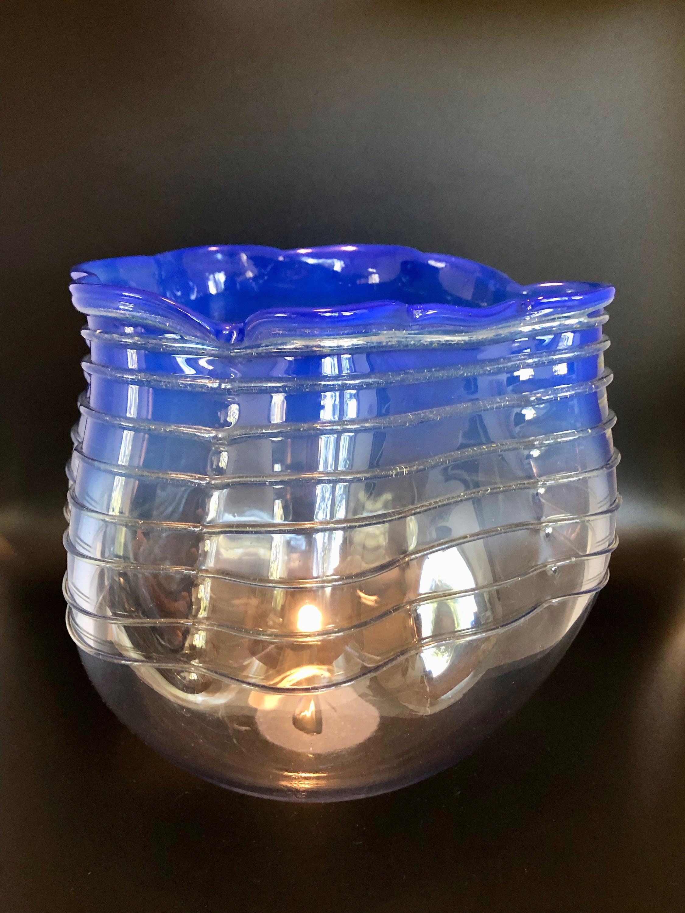 Blue Banded Glass Vase by Canadian Artist Brian Ashby Signed Etsy Canada