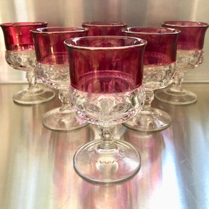 Vintage Tiffin King&#39;s Crown Juice/Wine Goblets with Ruby Flashing.