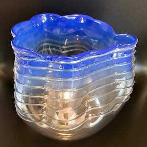 Blue Banded Glass Vase by Canadian Artist Brian Ashby, Signed &quot;Brian Ashby &#39;86&quot;
