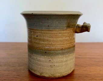 Rustic Pottery Container with Three Finger Handle, Artist Unknown, Stamped UP*