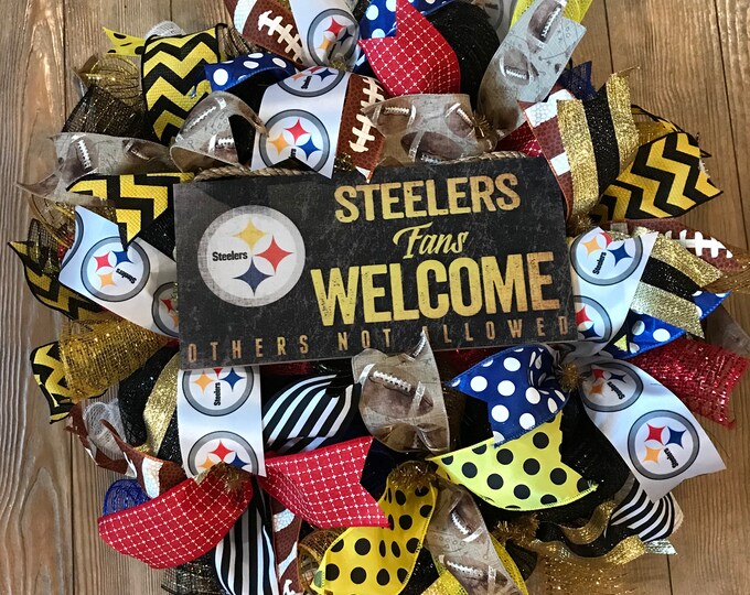 steelers wreath wreaths Game Day Wreath football wreath Free Shipping pittsburg wreath Pittsburg Steelers Front Door Wreath
