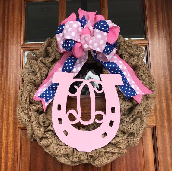 Kentucky Derby Front Door Wreath Horse Shoe Initial Wreath Etsy