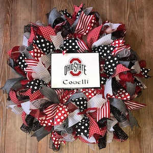 Custom Ohio State Wreath with Name Sign, Game Day Wreath, football, Ohio, Front Door Wreath, Pick Your School, Free Shipping