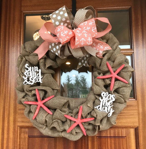 Summer Sun Sea And Sand Burlap Front Door Wreath Etsy