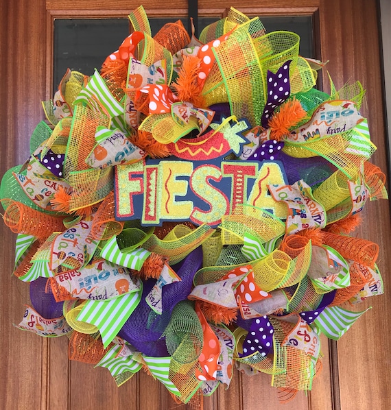 Custom Fiesta Wreath Cinco De Mayo Tequila Bottle Fiesta Ribbon Party Front Door Wreath Festive Wreath Free Shipping