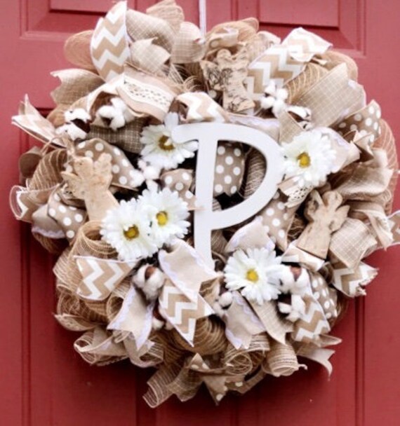 Custom Angels Daisies And Cotton Wreath Front Door Wreath Etsy