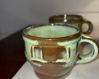 Tazas de cerámica Frankoma, modelo Rueda de Carro, color Verde Pradera, 94C, arcilla Ada, juego de 4