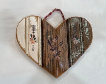 Bead board wooden heart floral with arrows. Shabby chic