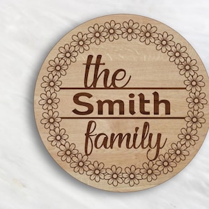 Willkommen Türschild Vorlage | Laser geschnitten SVG | Personalisierte Familienname Design | Anpassbare Cuttle-Datei | Holzprojekt