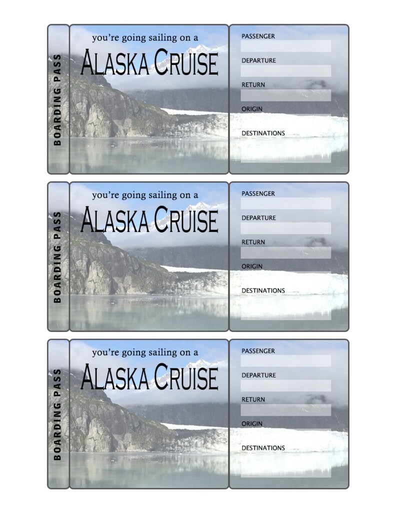 Alaska Cruise Ticket Boarding Pass Gift Printable Editable Etsy