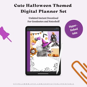 Simpatica agenda digitale a tema Halloween / Goodnotes, iPad, PDF con collegamento ipertestuale / Elenchi di obiettivi di abitudini quotidiane settimanali senza data / BONUS 1450+ adesivi