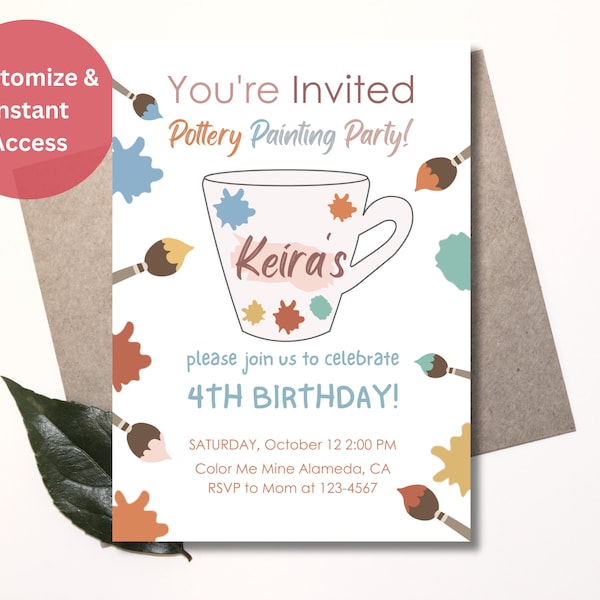 Personalized Pottery Painting Party Invitation