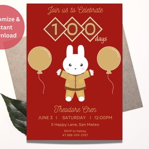 Personalized Happy 100 Day Celebration Party Invitation Red Egg and Ginger Party
