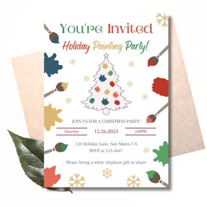 Editable Holiday Painting Party Christmas Party Invitation