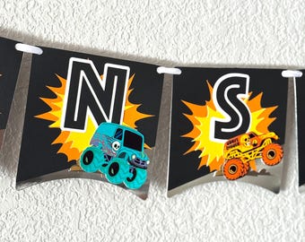 Pancarta de cumpleaños de Monster Truck / Decoración para fiesta infantil de Monster Jam