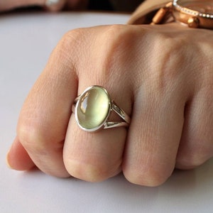 Natural prehnite ring handmade in sterling silver, AAA gemstone ring, stackable ring, gift for her, ring for women, oval stone ring