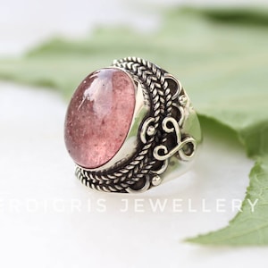 Beautiful Strawberry quartz ring, Sterling silver statement ring
