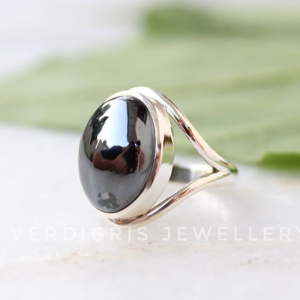 Bague, argent sterling 925, bague en hématite naturelle, bague audacieuse, bague faite main