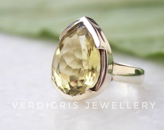 Supply Jewelry Greatest Seller Gift for Mother Rings Genuine Gems Round Faceted Lemon Quartz Ring 925 Silver Yellow Lemon Quartz Genuine Gems Ring