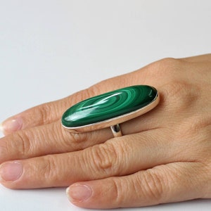 Natural Malachite ring, Sterling silver large gemstone ring, statement ring,