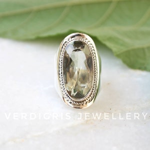 Natural Mint green amethyst ring, Sterling silver statement ring,  ethical gemstone