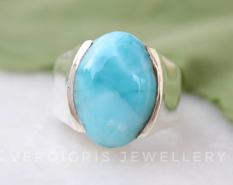 native American style alternative engagement ring Natural larimar ring 100/% handmade Bold Sterling Silver Statement ring AAA larimar