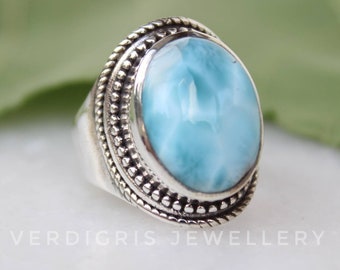 native American style alternative engagement ring Natural larimar ring 100/% handmade Bold Sterling Silver Statement ring AAA larimar