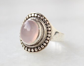 Rose Quartz Sterling Silver Ring, Handmade, gemstone jewelry, silver jewelry, Christmas Gift, January Birthstone Ring, Statement Ring