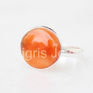 Natural Carnelian Ring, Sterling Silver Ring, Handmade jewelry, minimalist stackable ring, authentic gemstone, available in all sizes