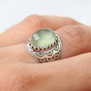 Natural Prehnite gemstone ring set in detailed sterling silver, Handmade, gemstone jewelry for women, July birthstone ring, gift for her