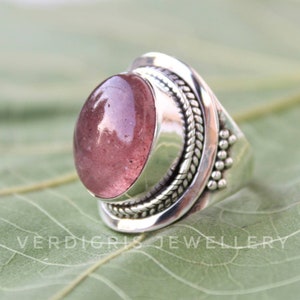 Beautiful Strawberry quartz ring, Sterling silver statement ring