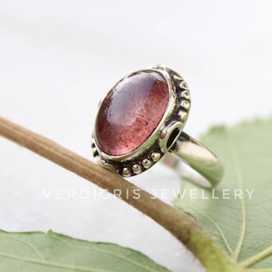 Beautiful Strawberry quartz ring, Sterling silver statement ring