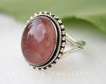 Beautiful Strawberry quartz ring, Sterling silver statement ring