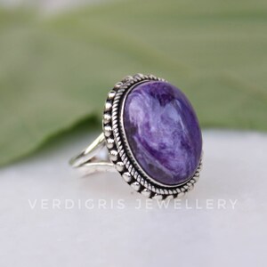 Ring, 925 Sterling silver, Natural AAA Charoite Ring, statement ring, handmade, boho