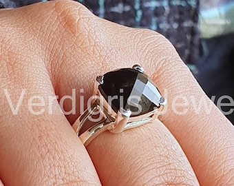 Handmade Cushion Black Onyx Sterling Silver Ring, Minimalist Jewelry