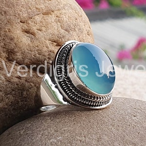 Blue Chalcedony ring handmade in sterling silver, Natural gemstone, gemstone jewelry, silver ring, birthstone ring, anniversary gift, rings