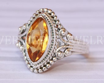 Natural Citrine Ring, Cute Sterling silver statement ring, Handmade Jewelry, November birthstone, Anniversary gift