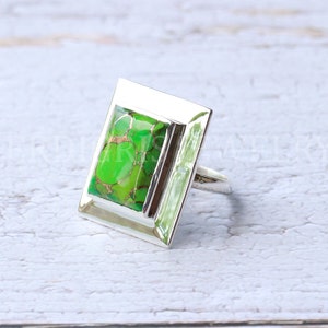 Green Mohave Turquoise ring, Chunky Sterling silver ring, statement ring, green copper turquoise, large gemstone ring