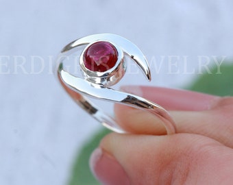 Natural Rubellite Tourmaline Ring, Minimalist Sterling Silver Ring, Handmade Jewelry, Anniversary gift, October Birthstone, Birthday Gift