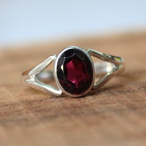 Garnet ring, Dainty Sterling silver ring, statement ring