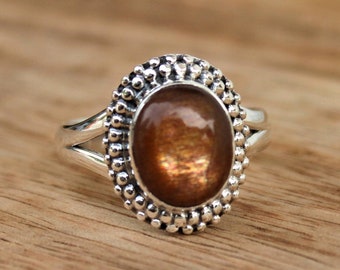 Real sunstone ring, Sterling Silver ring, sunstar ring, alternative engagement ring, avant garde, birthstone ring, natural sunstone jewelry